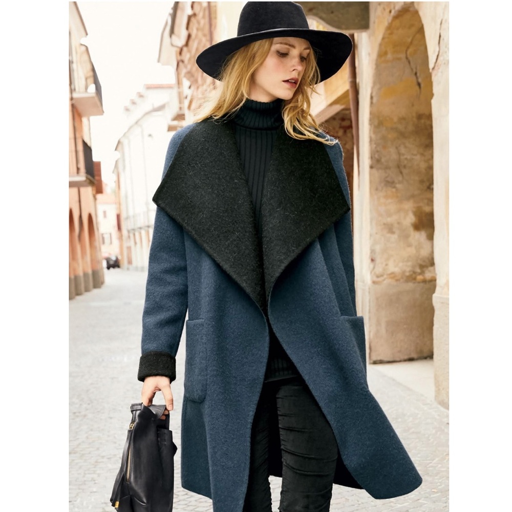 Elegant Blue and Black Women's Coat